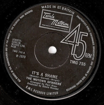 Spinners : It's A Shame  (7", Single, Sol)