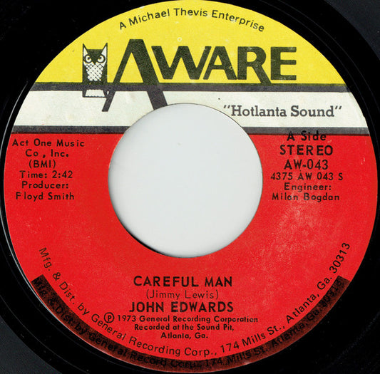 John Edwards (3) : Careful Man / Claim Jumpin' (7", Single, Styrene, Ric)