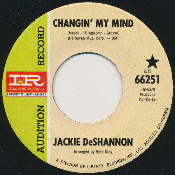 Jackie DeShannon : Changin' My Mind / It's All In The Game (7", Single, Promo)