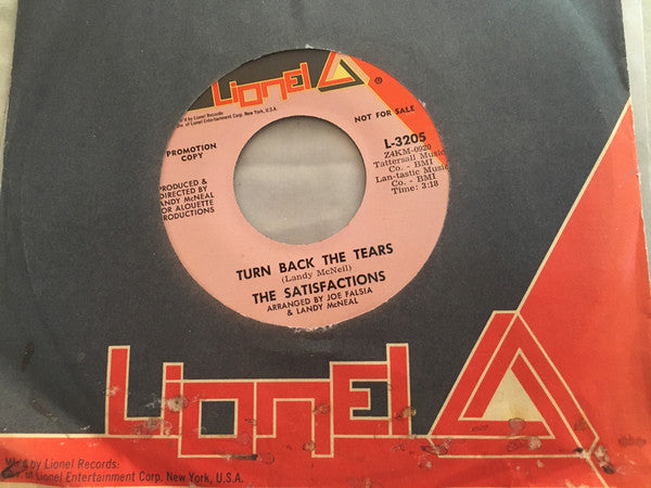 The Satisfactions (3) : One Light Two Lights / Turn Back The Tears (7", Single, Promo)