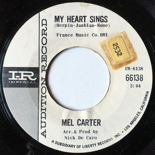 Mel Carter : My Heart Sings (7", Single, Promo, Styrene)
