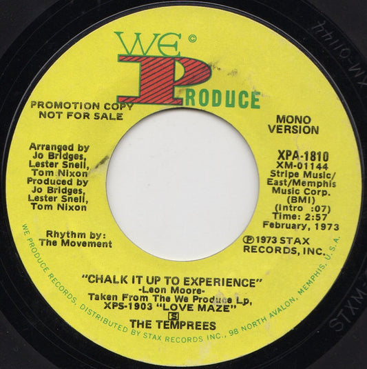 The Temprees : Chalk It Up To Experience / A Thousand Miles Away (7", Mono, Promo)