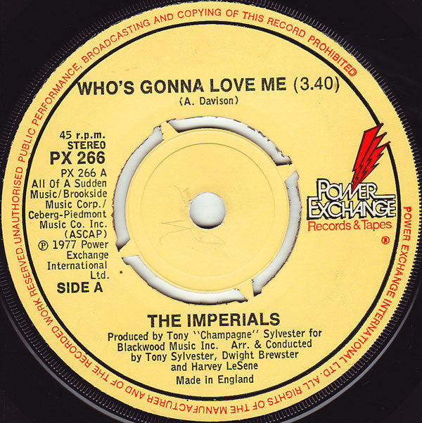 The Imperials : Who's Gonna Love Me (7", Single, Pus)