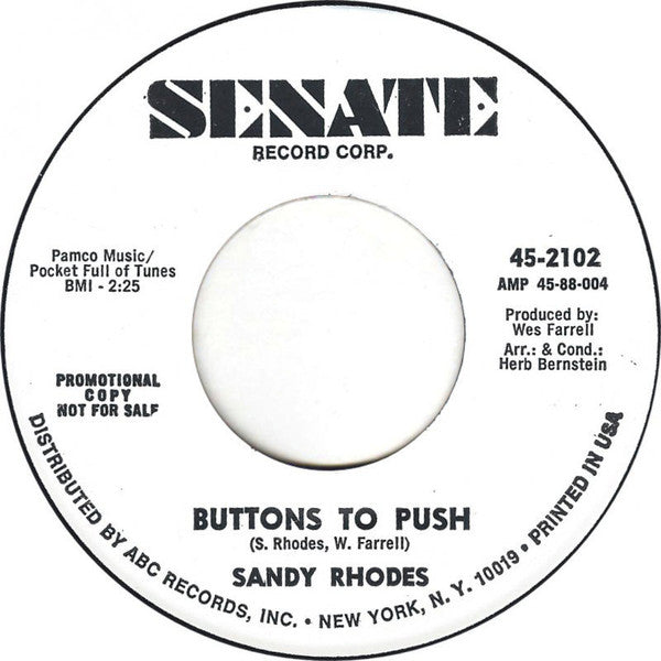 Sandra Rhodes : Buttons To Push (7", Promo)