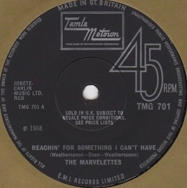 The Marvelettes : Reachin' For Something I Can't Have  (7", Single, Sol)