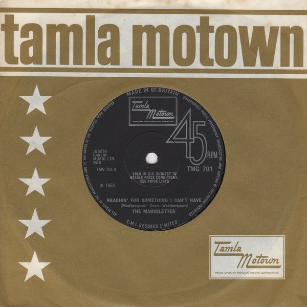 The Marvelettes : Reachin' For Something I Can't Have  (7", Single, Sol)
