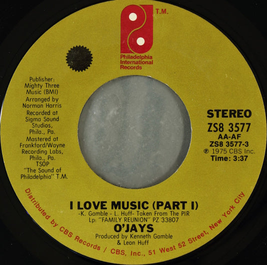 The O'Jays : I Love Music (7", Styrene, Pit)