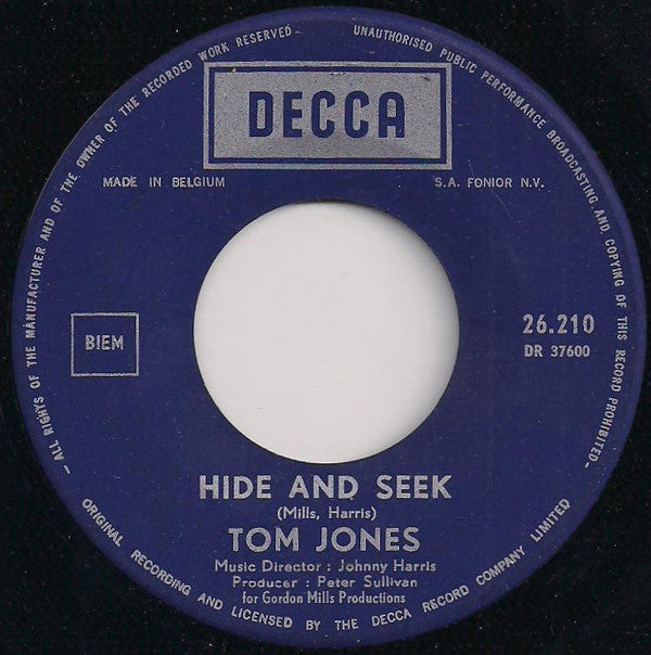Tom Jones : Love Me Tonight / Hide And Seek (7", Single)