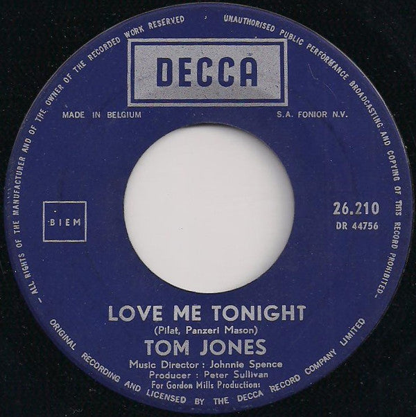 Tom Jones : Love Me Tonight / Hide And Seek (7", Single)