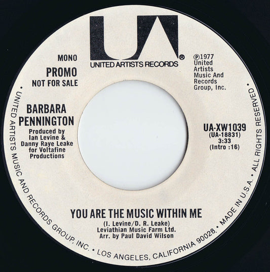 Barbara Pennington : You Are The Music Within Me (7", Single, Mono, Promo, Styrene)