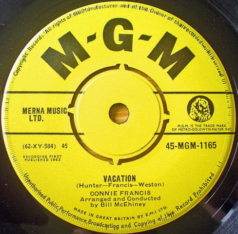 Connie Francis : Vacation (7", Single, 4-P)