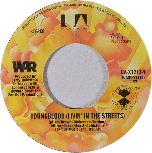 War : Youngblood (Livin' In The Streets) (7", Styrene, Pit)