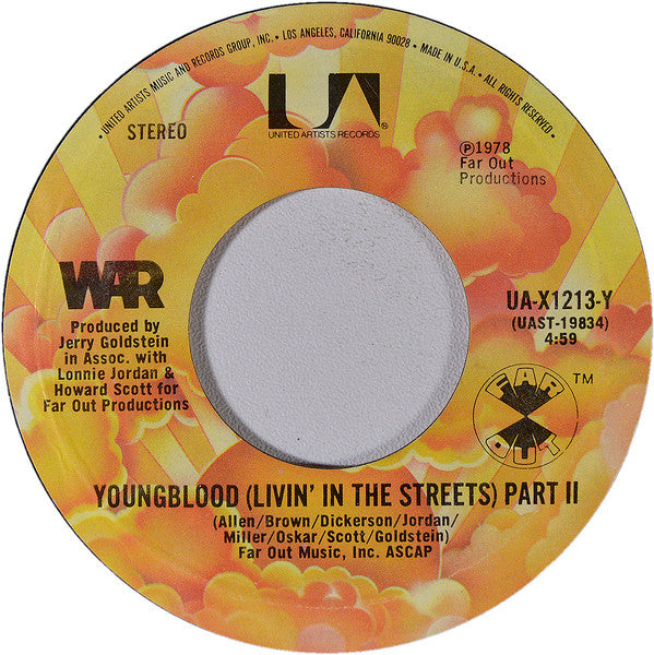 War : Youngblood (Livin' In The Streets) (7", Styrene, Pit)