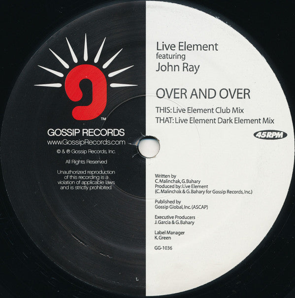 Live Element Featuring John Ray : Over And Over (12")