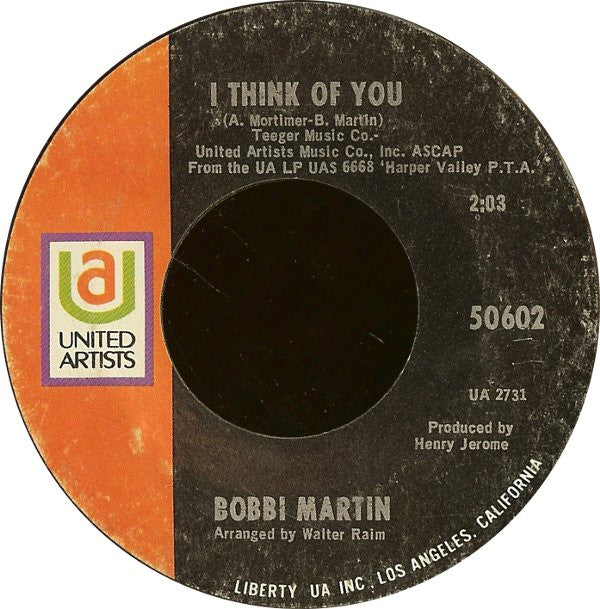 Bobbi Martin : For The Love Of Him / I Think Of You (7", Single, Styrene, She)