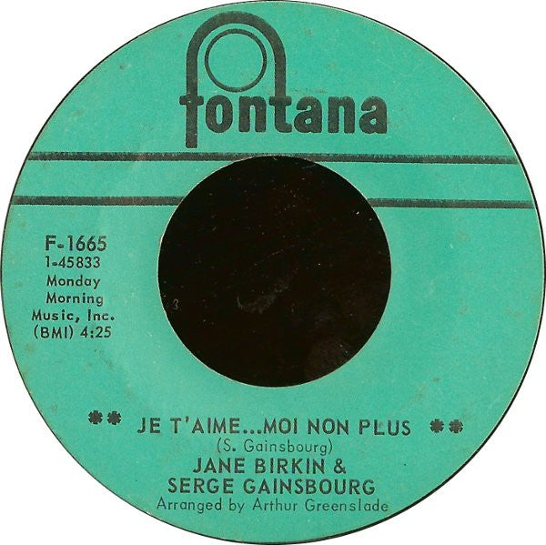 Jane Birkin & Serge Gainsbourg : Je T'aime...Moi Non Plus / Jane B (7", Single, Styrene, Ter)