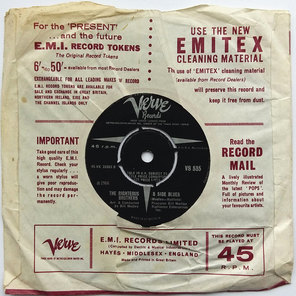 The Righteous Brothers : (You're My) Soul And Inspiration (7", Single)