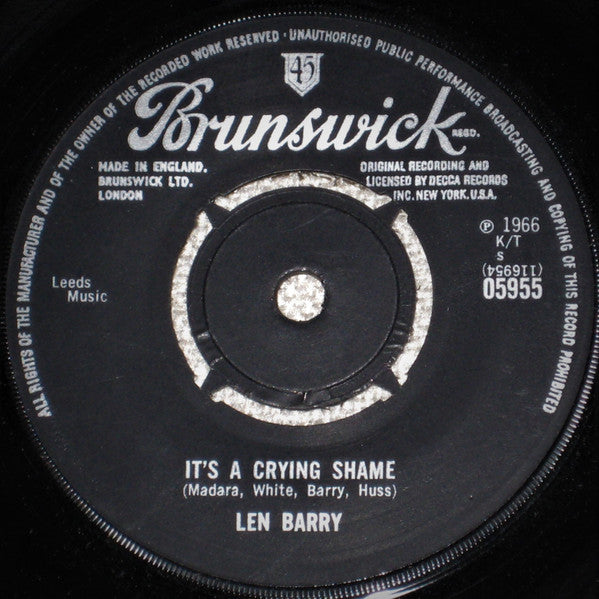 Len Barry : Somewhere / It's A Crying Shame  (7", Single)