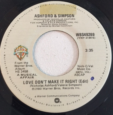 Ashford & Simpson : Love Don't Make It Right (7")