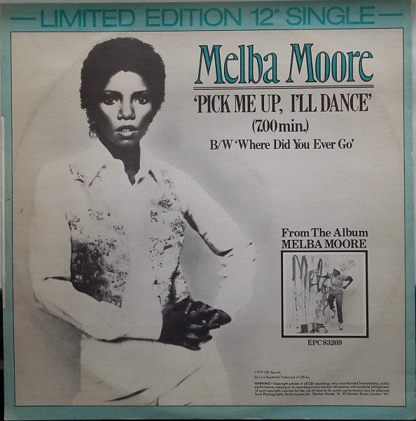 Melba Moore : Pick Me Up, I'll Dance / Where Did You Ever Go (12", Single, Ltd)