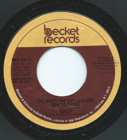 Indeep : The Night The Boy Learned How To Dance  (7", Promo)