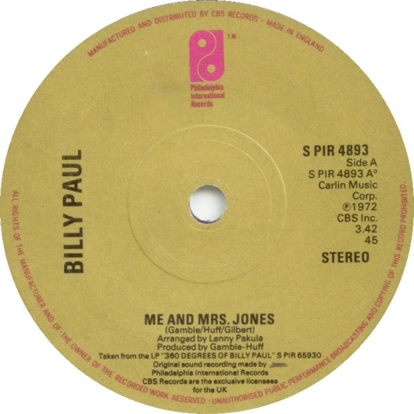 Billy Paul : Me And Mrs. Jones (7")