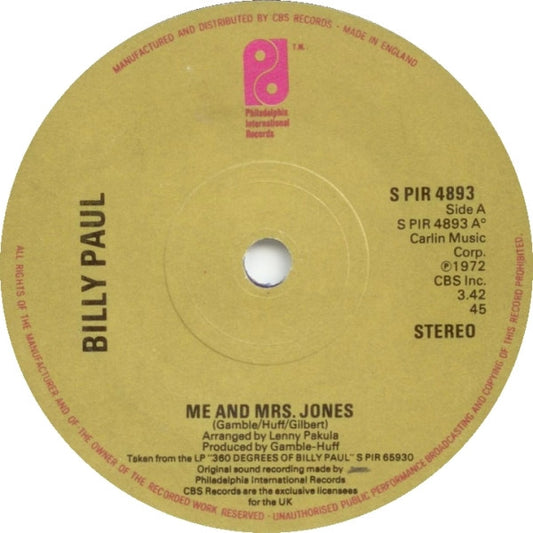 Billy Paul : Me And Mrs. Jones (7")