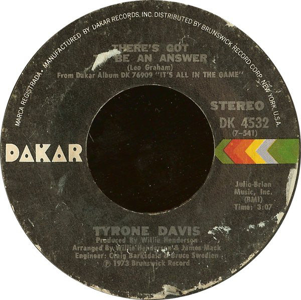 Tyrone Davis : What Goes Up (Must Come Down) / There's Got To Be An Answer (7", Single)