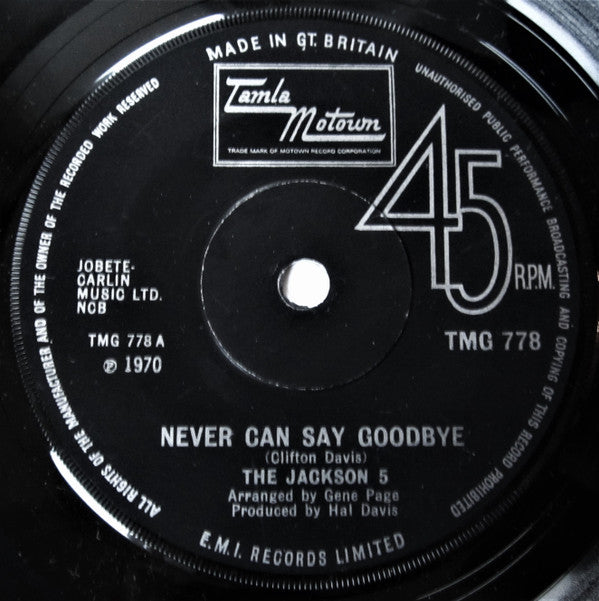 The Jackson 5 : Never Can Say Goodbye (7", Single, Sol)