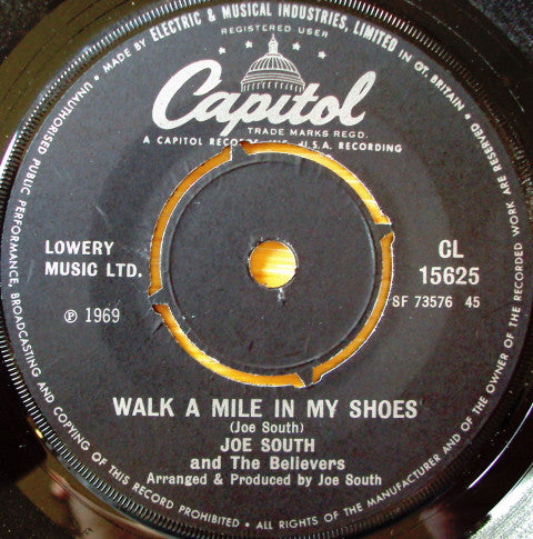 Joe South And The Believers : Walk A Mile In My Shoes  (7", Single)