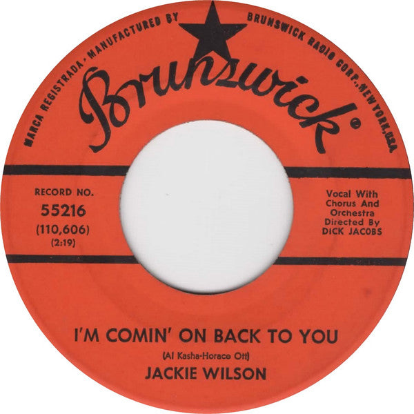 Jackie Wilson : I'm Comin' On Back To You / Lonely Life (7", Single, Glo)