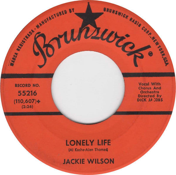 Jackie Wilson : I'm Comin' On Back To You / Lonely Life (7", Single, Glo)