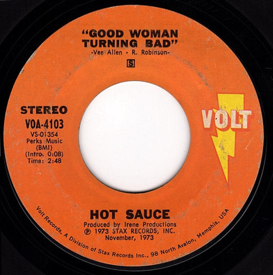 Hot Sauce (2) : Good Woman Turning Bad / I'll Kill A Brick (About My Man) (7", Single, Styrene)