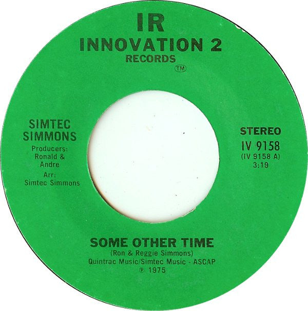 Walter "Simtec" Simmons : Some Other Time (7", Styrene)