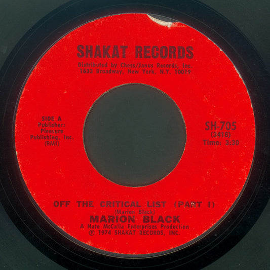 Marion Black : Off The Critical List (7", Single)