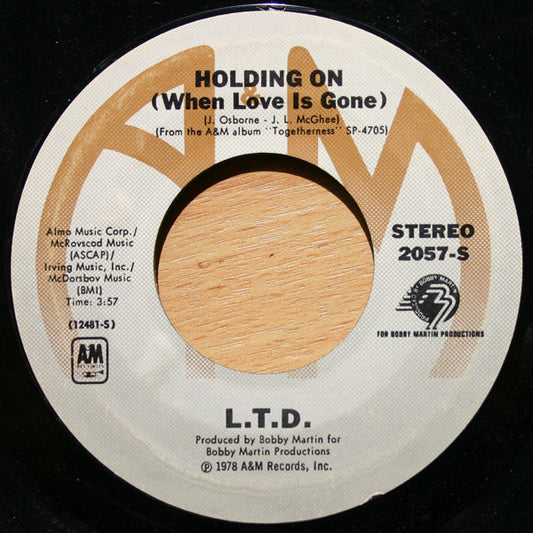 L.T.D. : Holding On (When Love Is Gone) (7", Styrene, Pit)