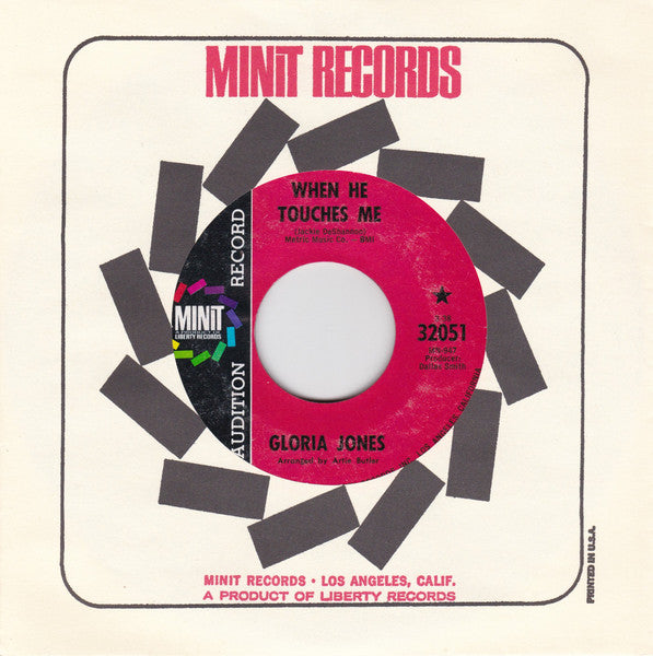 Gloria Jones : When He Touches Me / Look What You Started (7", Promo, Styrene, All)