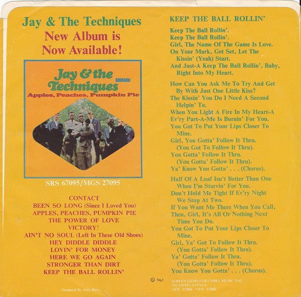 Jay & The Techniques : Keep The Ball Rollin' / Here We Go Again (7", Single)