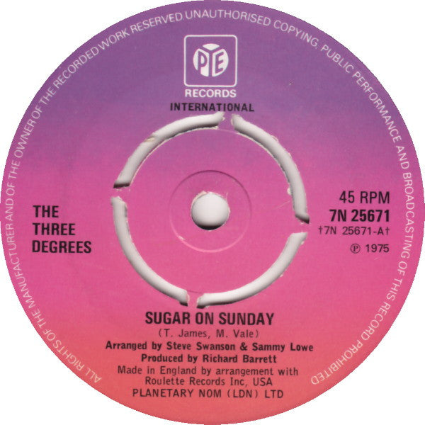 The Three Degrees : Sugar On Sunday / Maybe (7")