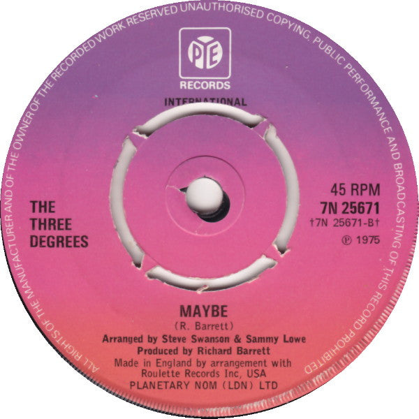 The Three Degrees : Sugar On Sunday / Maybe (7")