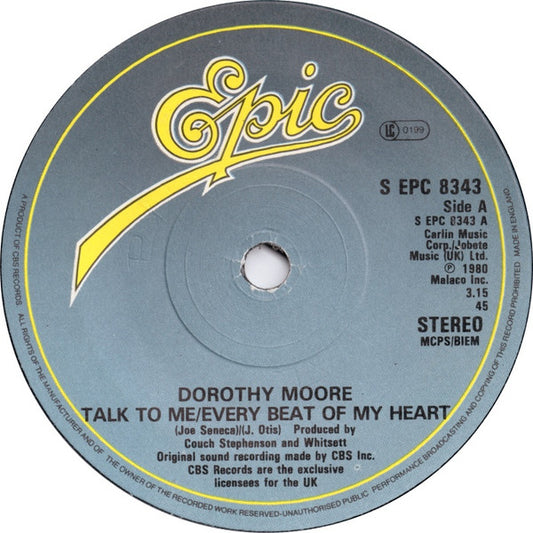 Dorothy Moore : Talk To Me / Every Beat Of My Heart (7", Single)