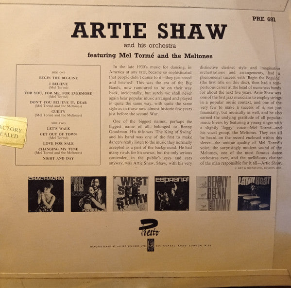 Artie Shaw And His Orchestra With Mel Tormé And The Mel-Tones : Artie Shaw And His Orchestra Also Featuring Mel Tormé And The Meltones (LP, Comp)