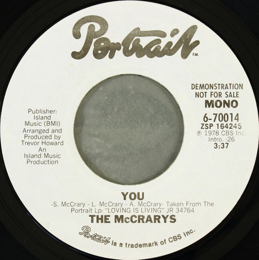 The McCrarys : You (7", Mono, Promo, Styrene)