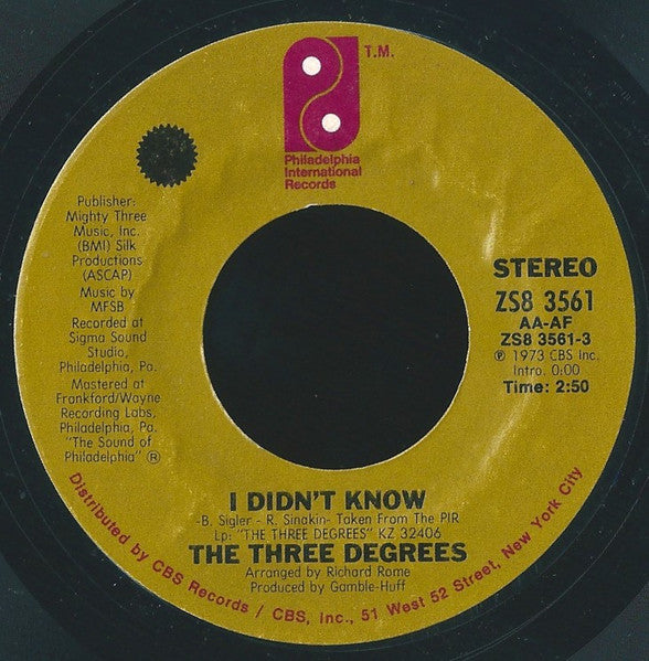 The Three Degrees : I Didn't Know / Dirty Ol' Man (7", Styrene)