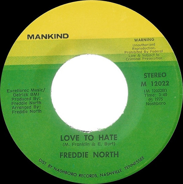 Freddie North : Cuss The Wind / Love To Hate (7")