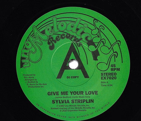 Sylvia Striplin : Give Me Your Love (7", Single, Promo, RE, RM)