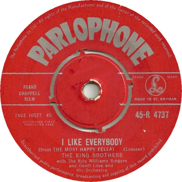 The King Brothers With The Rita Williams Singers And Geoff Love & His Orchestra : Seventy-Six Trombones / I Like Everybody (7", Single)