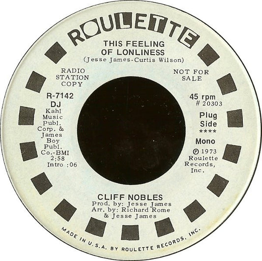 Cliff Nobles : This Feeling Of Lonliness (7", Promo)