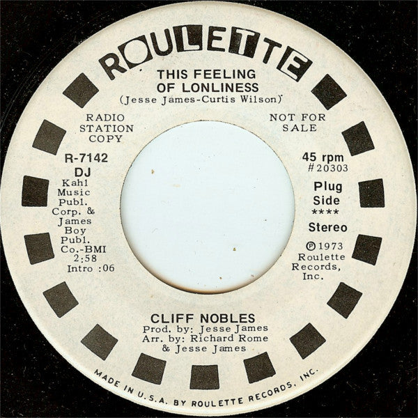 Cliff Nobles : This Feeling Of Lonliness (7", Promo)