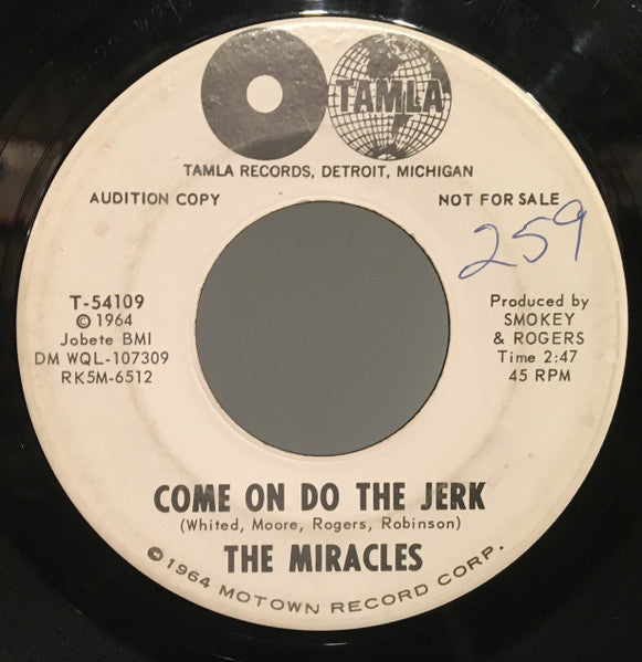 The Miracles : Come On Do The Jerk / Baby Don't You Go (7", Promo)